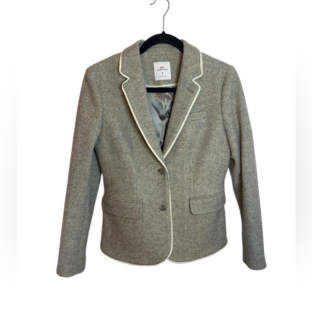 Vineyard Vines Gray Chevron Wool Two Button Blazer - image 1